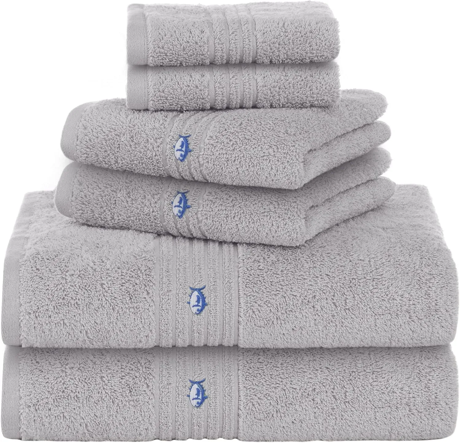 Southern Tide 7134789 Performance 5.0 Cotton Blend 6 Piece Towel Set, Light Gray