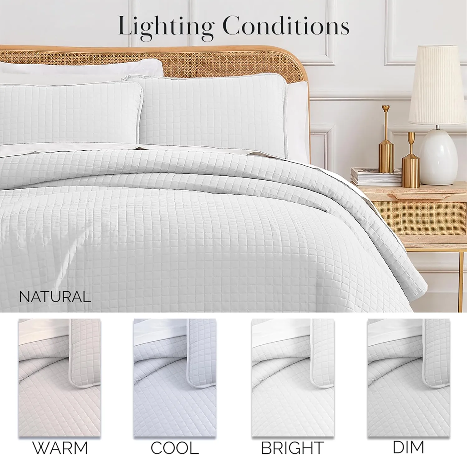 Southshore Fine Living, Inc. White King Quilt Set with 2 Pillow Shams, Lightweight Coverlet, King Size Quilt, Stain & Pet Hair Resistant Bedding Set, Standard/California Size, Bright White