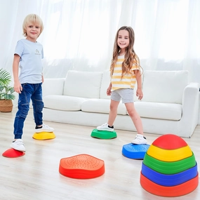 Special Supplies Stepping Stones for Kids, 5 Balance Indoor and Outdoor Blocks Promote Coordination, Balance, Strength, Child Safe Rubber, Non-Slip Edging, Stackable