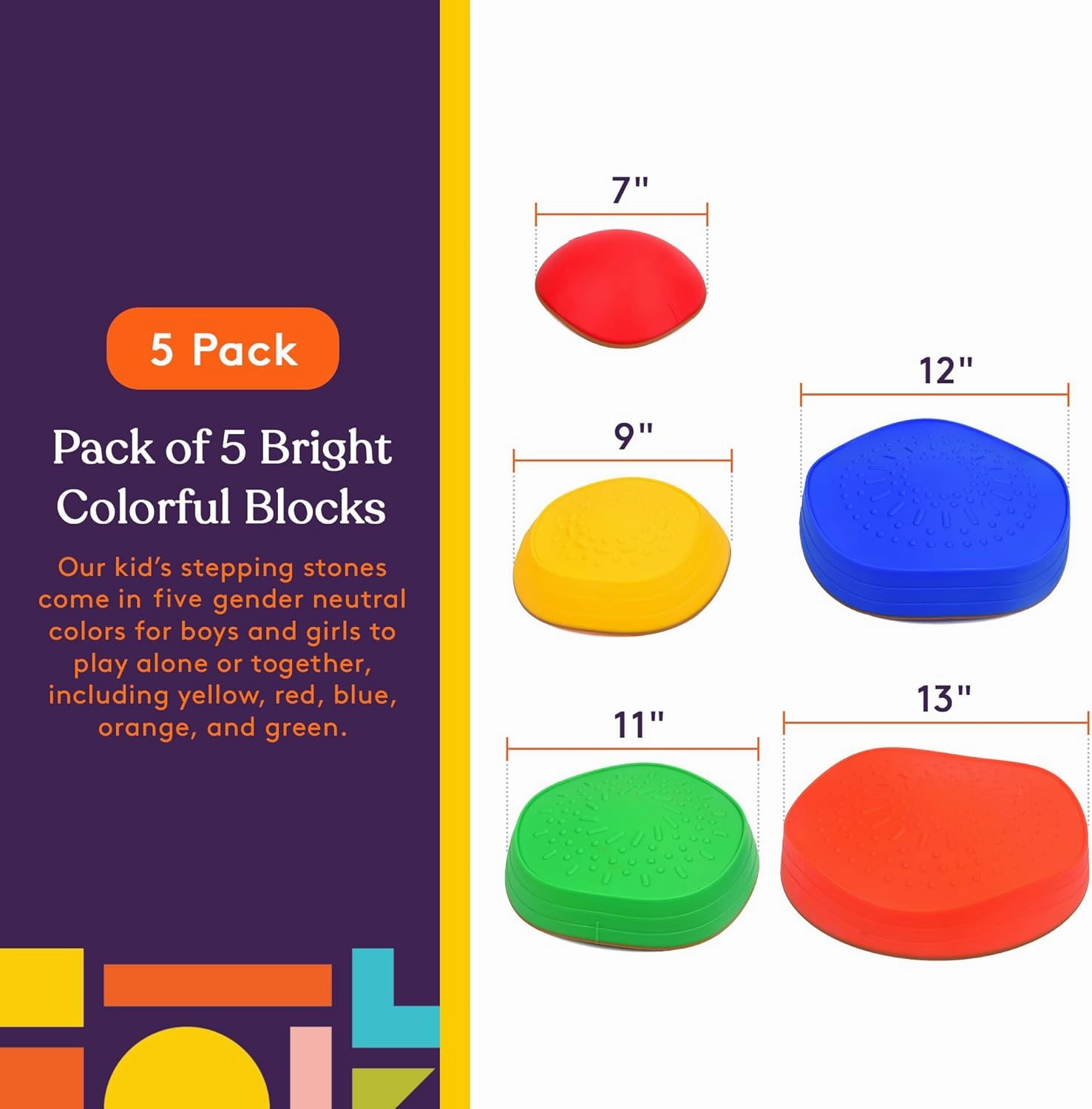 Special Supplies Stepping Stones for Kids, 5 Balance Indoor and Outdoor Blocks Promote Coordination, Balance, Strength, Child Safe Rubber, Non-Slip Edging, Stackable
