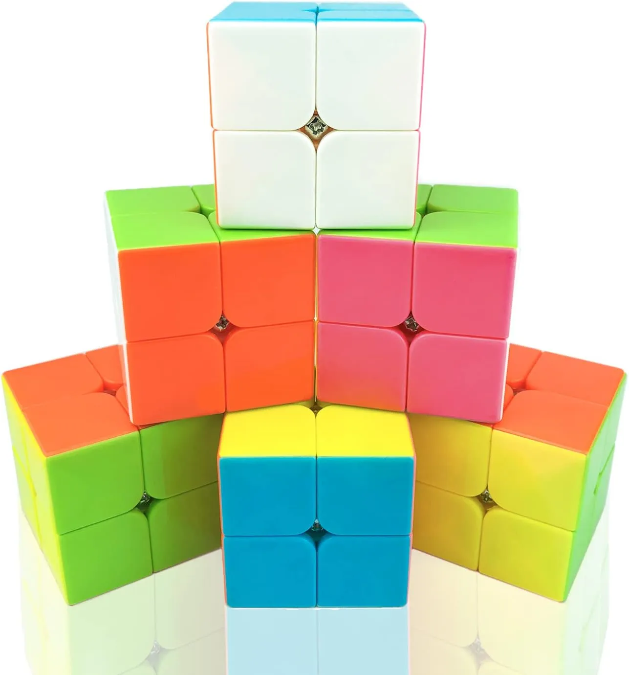 Speed Cube 2x2 Set of 6 Pack, Stickerless, Anti-POP Structure Speed Cubes, Party Toys Puzzle Cubes for Kids, All Ages, Suitable for Beginners and Profession Players