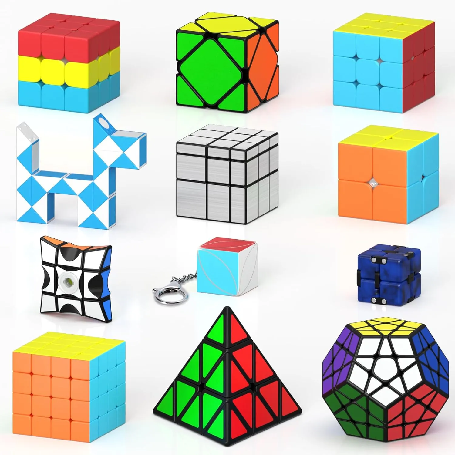 Speed Cube Set 12 Pack Magic Cube Set of 2x2 3x3 4x4 Pyramid Dodecahedron Mirror Skewb Snake Ivy Infinity Sandwich Puzzle Cube, Smooth Cube Bundle Toys Gift for Kids Teens Adults