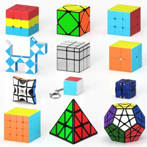 Speed Cube Set 12 Pack Magic Cube Set of 2x2 3x3 4x4 Pyramid Dodecahedron Mirror Skewb Snake Ivy Infinity Sandwich Puzzle Cube, Smooth Cube Bundle Toys Gift for Kids Teens Adults