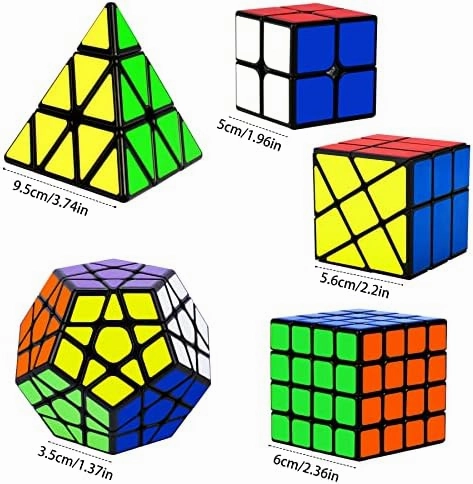 Speed Cube Set, Puzzle Cube, Magic Cube 2x2 4x4 Pyraminx Pyramid Megaminx Fenghuolun Puzzle Cube Toy Gift for Children Adults, Pack of 5