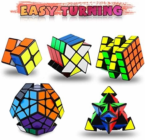 Speed Cube Set, Puzzle Cube, Magic Cube 2x2 4x4 Pyraminx Pyramid Megaminx Fenghuolun Puzzle Cube Toy Gift for Children Adults, Pack of 5