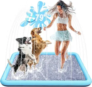 Splash Pad for Dogs, 79" Large Outdoor Non-Slip Sprinkler, Thicker Wading Pool Summer Water Toys, Blue