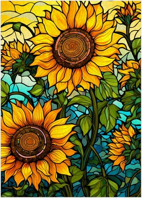 Stained Glass Sunflowers Jigsaw Puzzle 1000 Pieces for Adults - Floral Puzzle Gift for Sunflower Lovers - 1000pc Vertical Puzzles (50x70cm / 19.685"x27.559")
