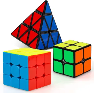 STEAM Life 3 Pack Magic Cube Set - 3x3, 2x2 & Pyramid Speed Cubes - Smooth Puzzle Collection for Kids Teens & Adults