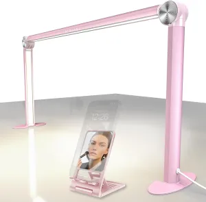STOLAS Half Moon Light for Nail Desk with Phone Holder, 14 inch Height 3 Modes 3000K-6000K Dimmable LED Light, Desk Lamp for Nail Tech (Pink)