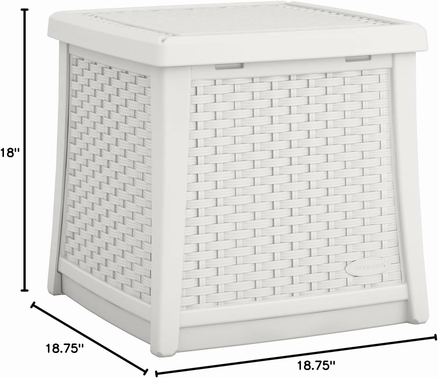 Suncast Elements Outdoor Resin End Table with 13-Gal. Storage Area, Modern Storage End Table for Patios, 18.75" W x 18.75" D x 18" H, Ice Cube