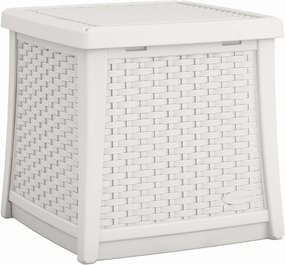 Suncast Elements Outdoor Resin End Table with 13-Gal. Storage Area, Modern Storage End Table for Patios, 18.75" W x 18.75" D x 18" H, Ice Cube