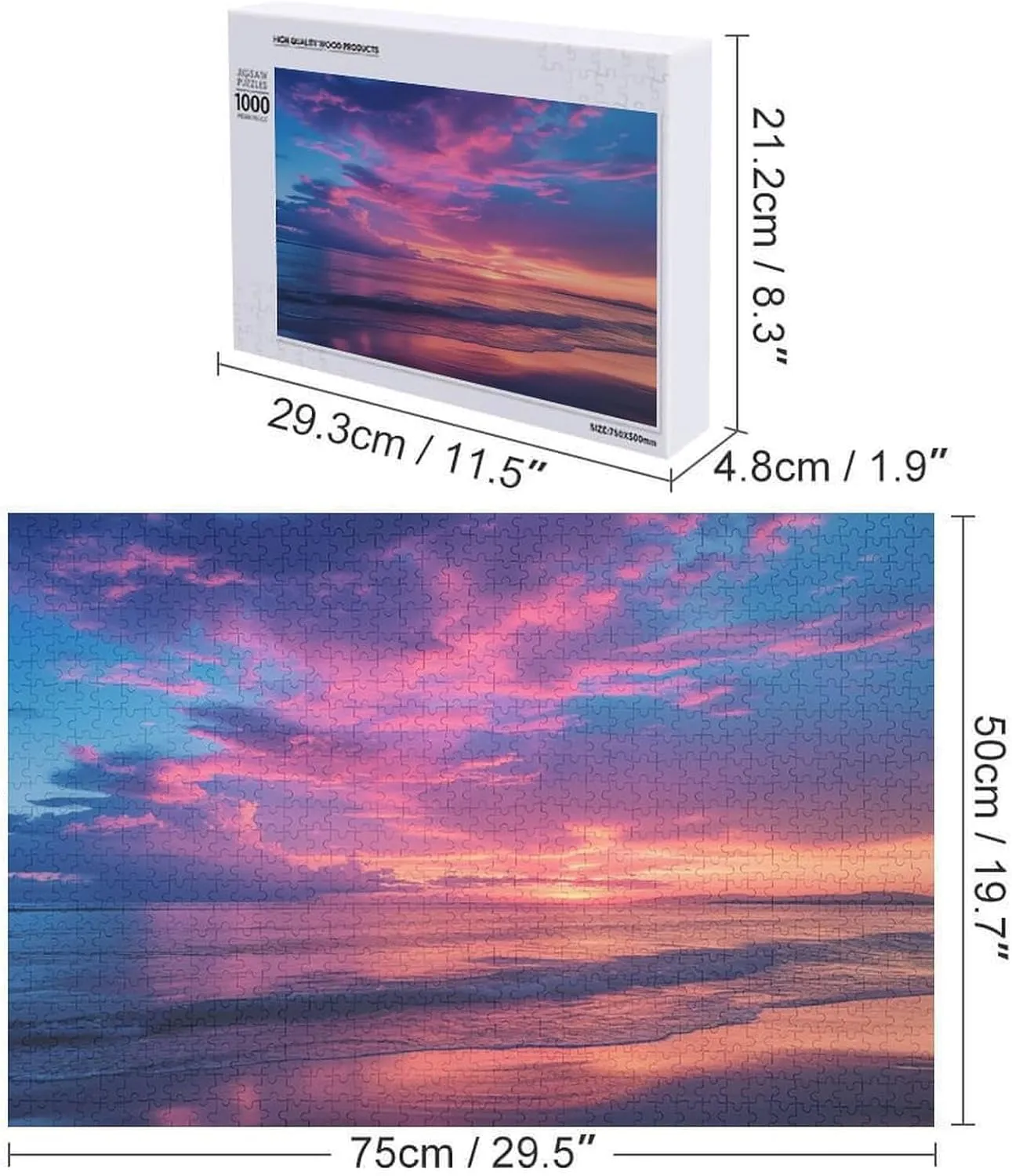 Sunset by The Sea 1000 Piece Jigsaw Puzzle,Sunset on The Beach Adult Jigsaw Puzzle, Challenging Puzzles,1000 PCS