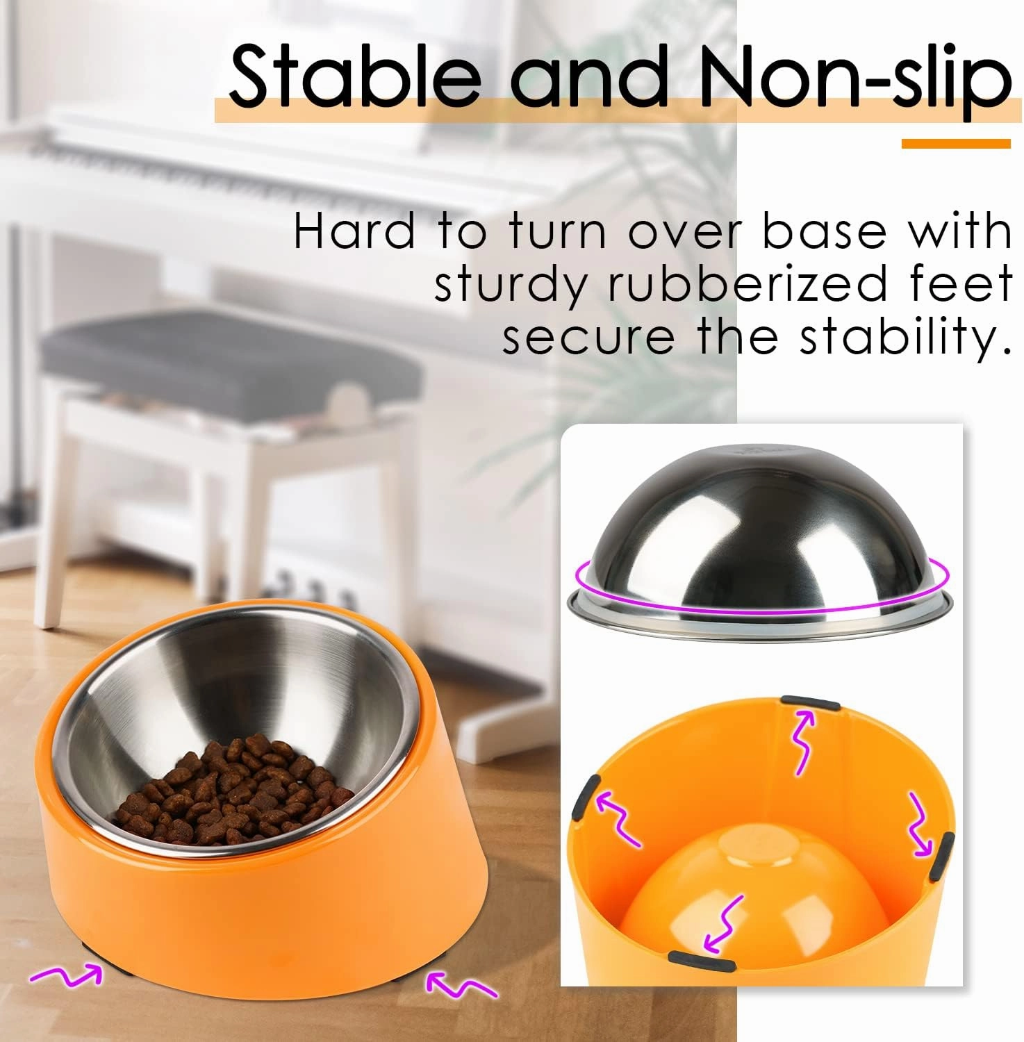 SuperDesign Mess Free 15° Slanted Bowl for Dogs and Cats, Tilted Angle Bulldog Bowl Dog Feeder, Non-Skid & Non-Spill, Easier to Reach Food S/0.5 Cup Bright Orange