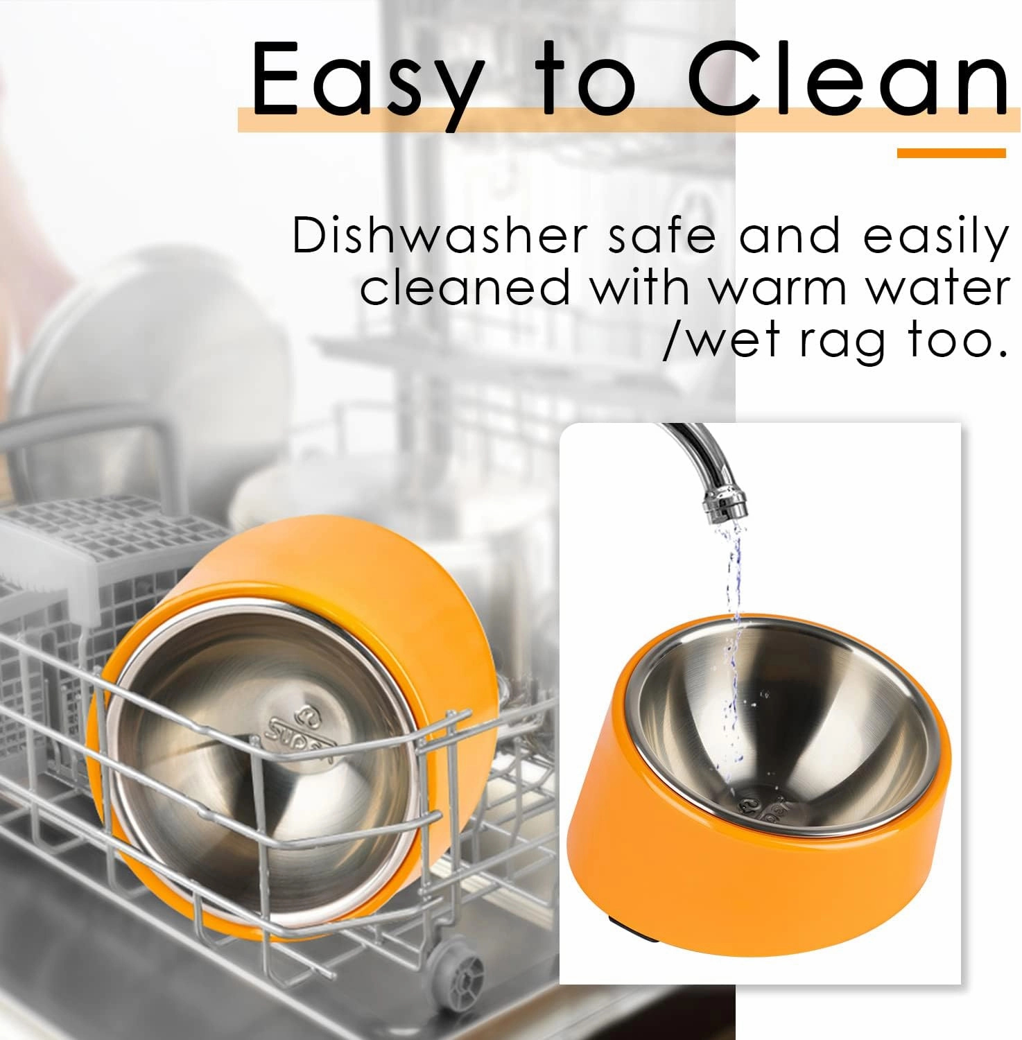 SuperDesign Mess Free 15° Slanted Bowl for Dogs and Cats, Tilted Angle Bulldog Bowl Dog Feeder, Non-Skid & Non-Spill, Easier to Reach Food S/0.5 Cup Bright Orange