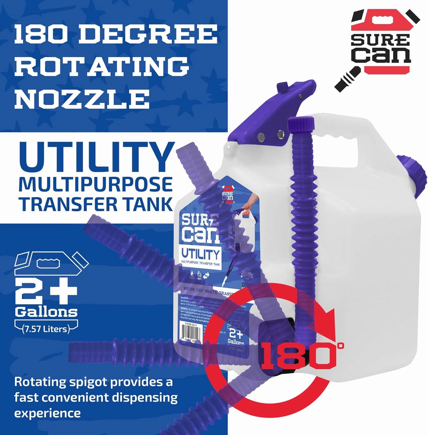 Surecan 2 Gallon Utility Container Transfer Tank - Versatile, Durable, Compact Outdoor Water Storage Tank and Beverage Dispenser (White, SUR-20-U-1)
