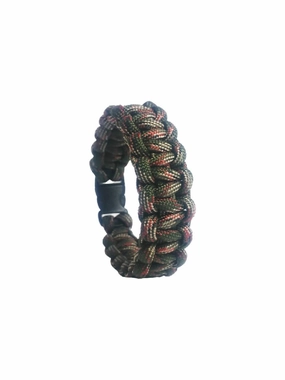 Survival Bracelet with Compass, Whistle, Flint, Scraper, and 9 ft Paracord, Green and Tan