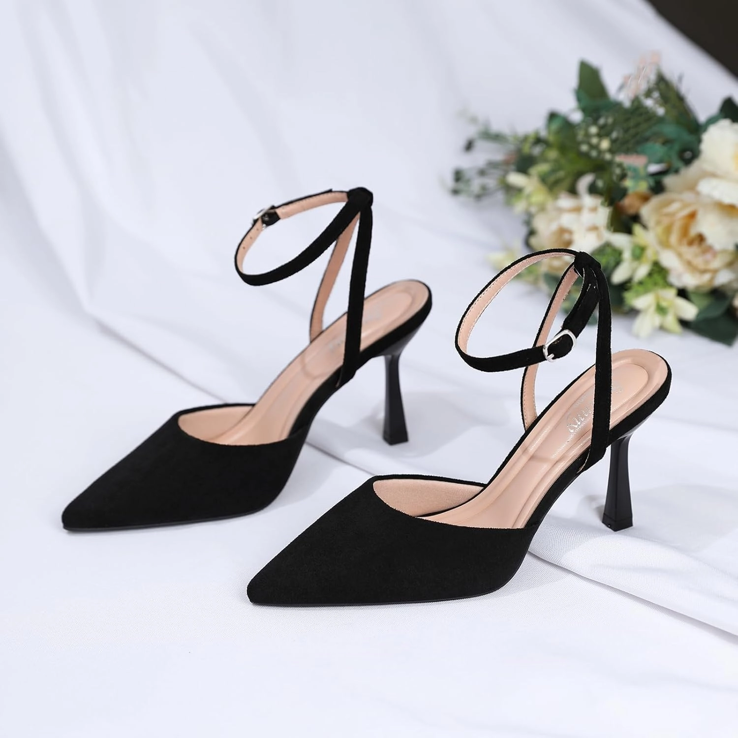 Susanny Heels for Women Stiletto Closed Pointed Toe Backless Dress Shoes High Heels Sexy Kitten Pumps Wedding Guest Party Dance Prom Dressy Comfort Shoes
