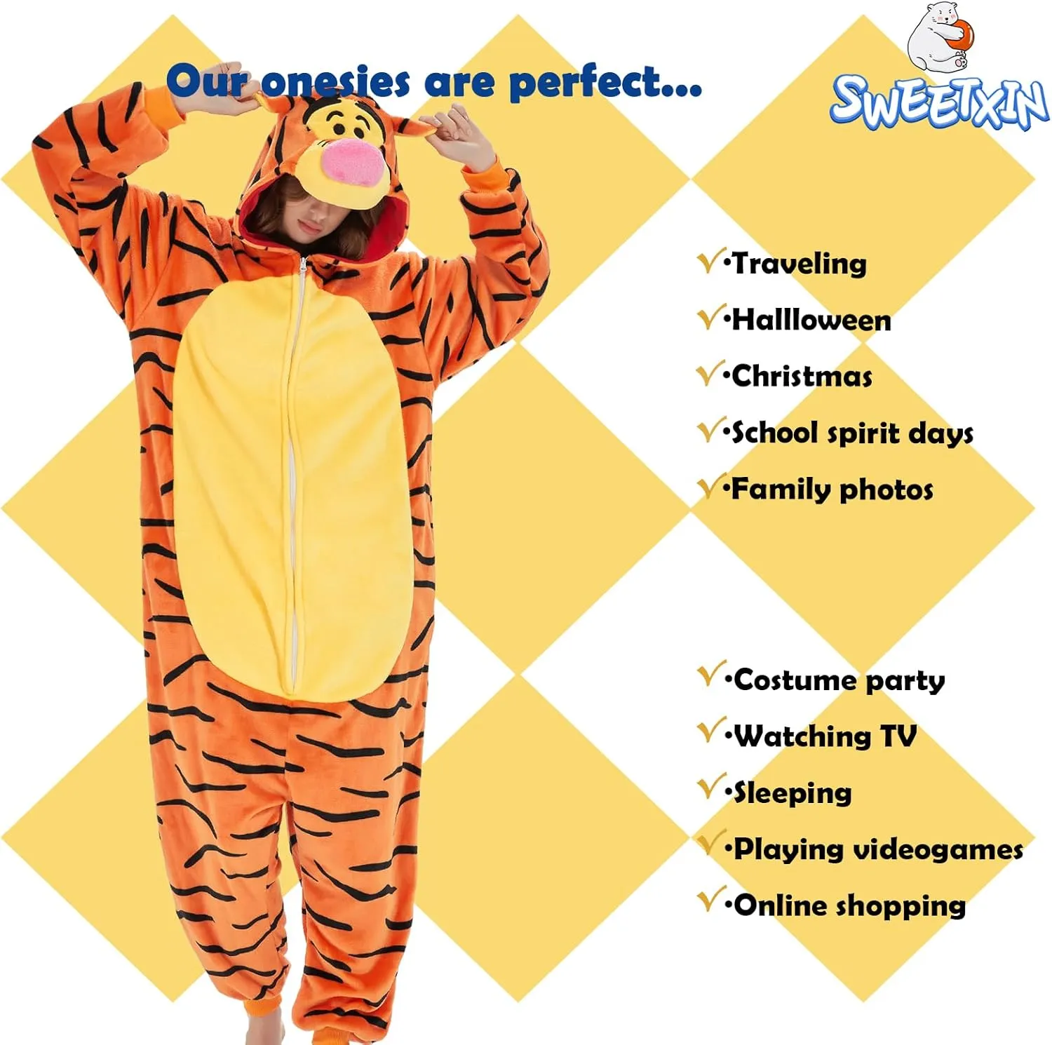 SWEETXIN Adult Unisex Onesie Pajamas Halloween Christmas Cosplay Costume Suit for Women and Men
