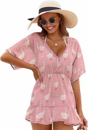 Swimsuit Cover Ups for Women Wild West Cowboy Deep V-Neck Bikini Beach Coverups Dress