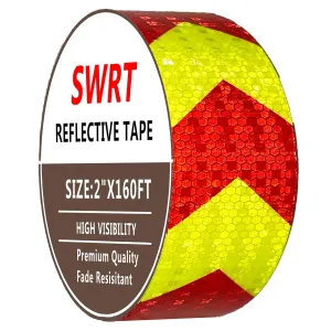 SWRT 2" x 160 FT Red & Fluorescent Yellow Reflective Tape, Reflective Tape Outdoor Waterproof Heavy Duty Strong Adhesive Hazard Caution Safety Warning Tape Reflector Conspicuity Tape for Trailer