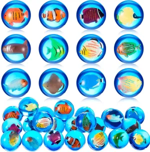 Syhood 24 Pieces Fishing Party Bouncy Balls Sea Creatures Toys Under the Sea Party Favors with Marine Fish Inside for Ocean Party Goodie Bag Fillers School Class Game Rewards, 1.7 inch