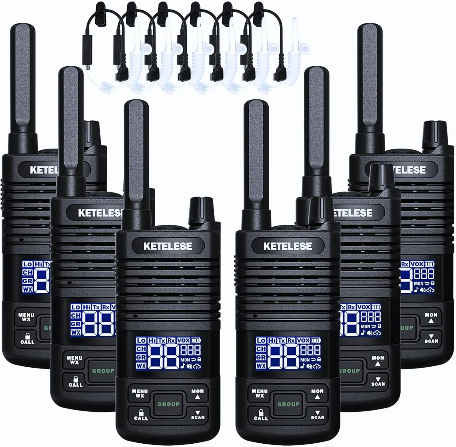 T1 Two Way Radio, FRS Walkie Talkies with Earpiece, Long Range Walkie Talkies for Adults, USB C Rechargeable 2 Way Radio, NOAA, VOX, Group Call for Traveling Biking Camping Hiking, 6 Pack