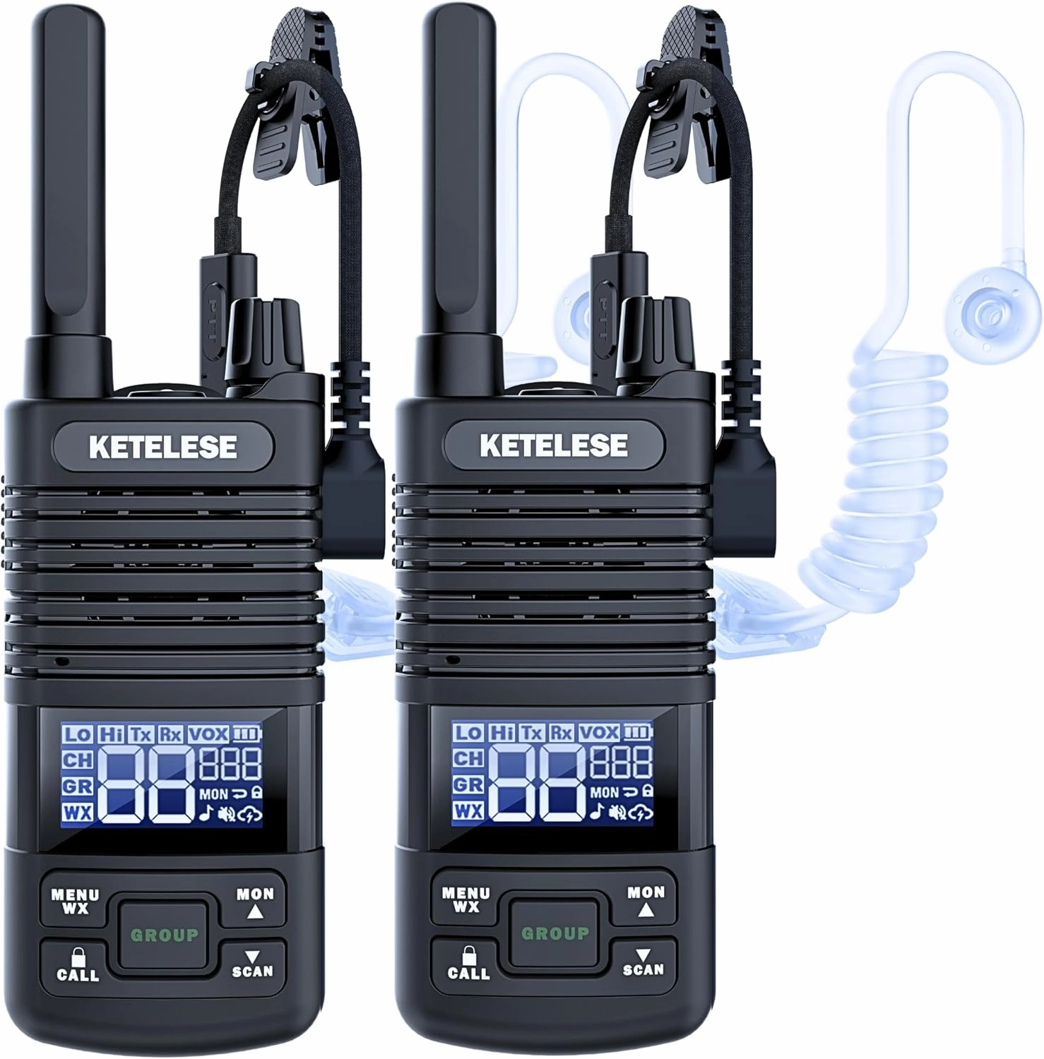 T1 FRS Walkie Talkie Set for Adults, Long Range Two-Way Radio, with Earpiece Family Radio Walkie-Talkie, NOAA, VOX, Water-Resistant Design for Outdoor Adventures(2 Pack), Black