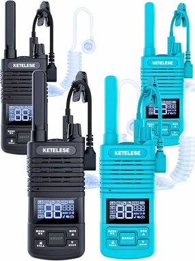 T1 Walkie Talkies Long Range with Acoustic Tube Earpiece, Portable USB Type C FRS Two Way Radios, Rechargeable Walky Talky for Adults, NOAA, VOX for School Restaurant Church (4 Pack)