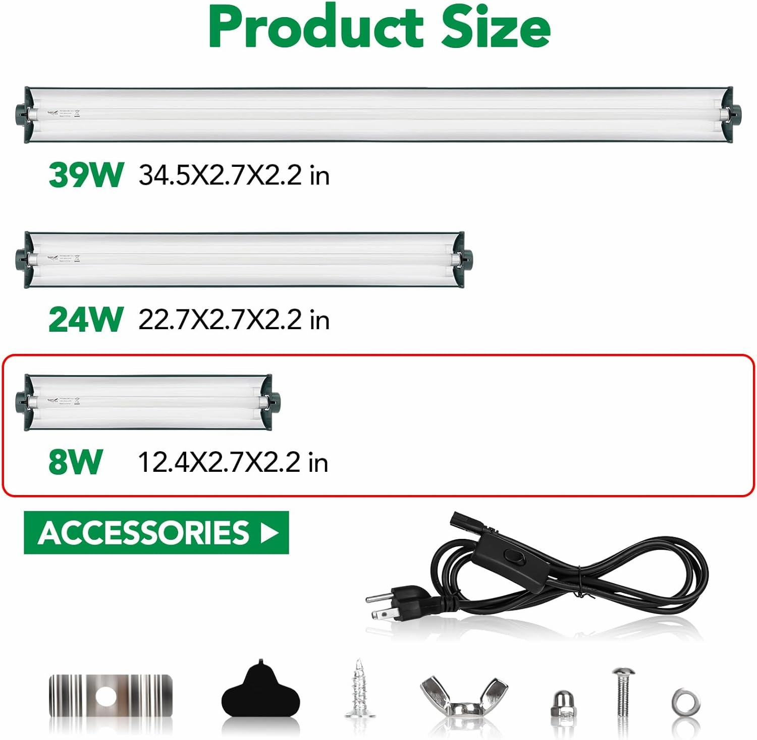 T5 UVB Reptile Light Fixture Combo Kit 8W Jungle Green Terrarium Comes with Desert 10.0 UVB T5 UVB Light for Bearded Dragon Lizards Tortoise for Tropical and Deserts Reptile lamp