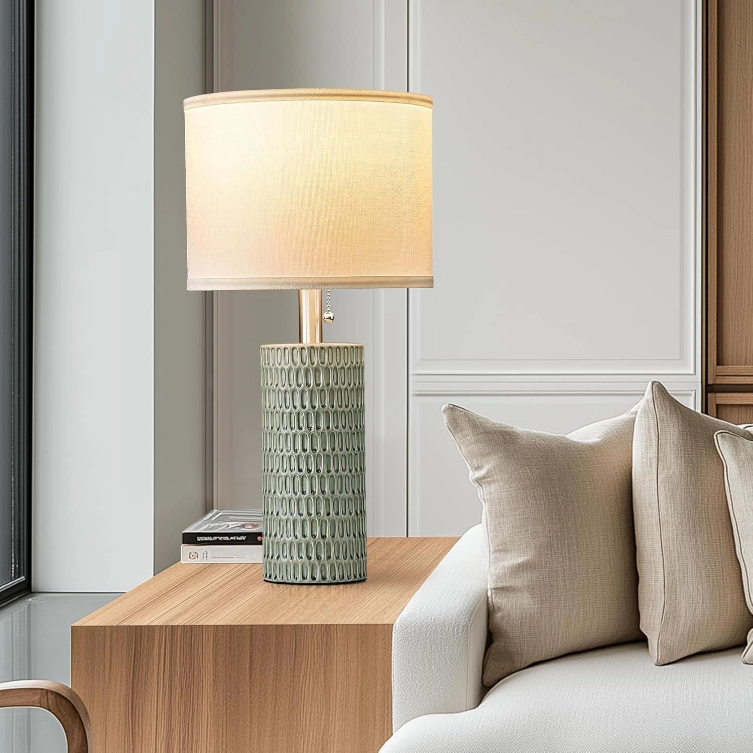 Table Lamps for Living Room Set of 2, Ceramic Table Lamps for Bedroom, 20" Modern Lamps for Night Stands, Green