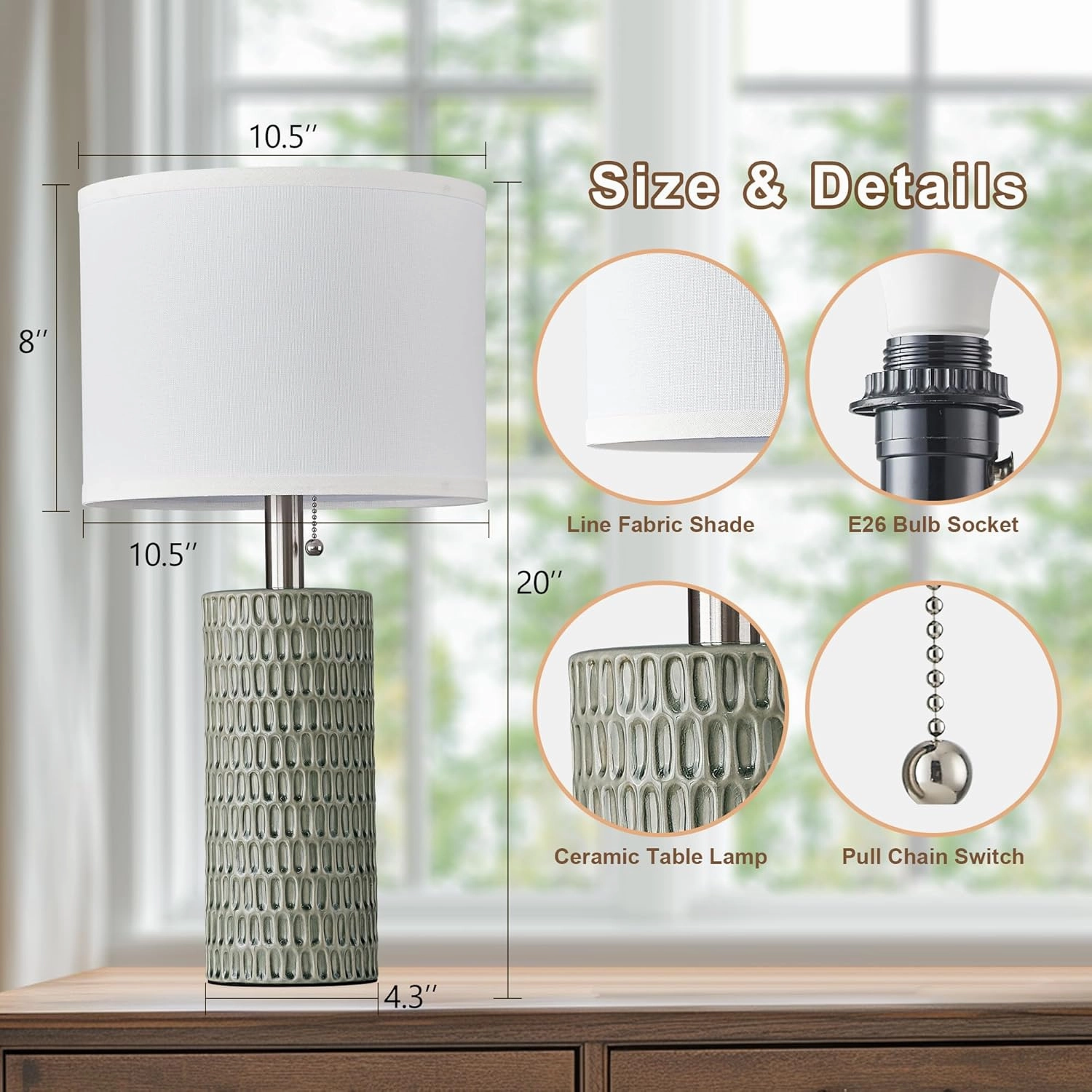 Table Lamps for Living Room Set of 2, Ceramic Table Lamps for Bedroom, 20" Modern Lamps for Night Stands, Green