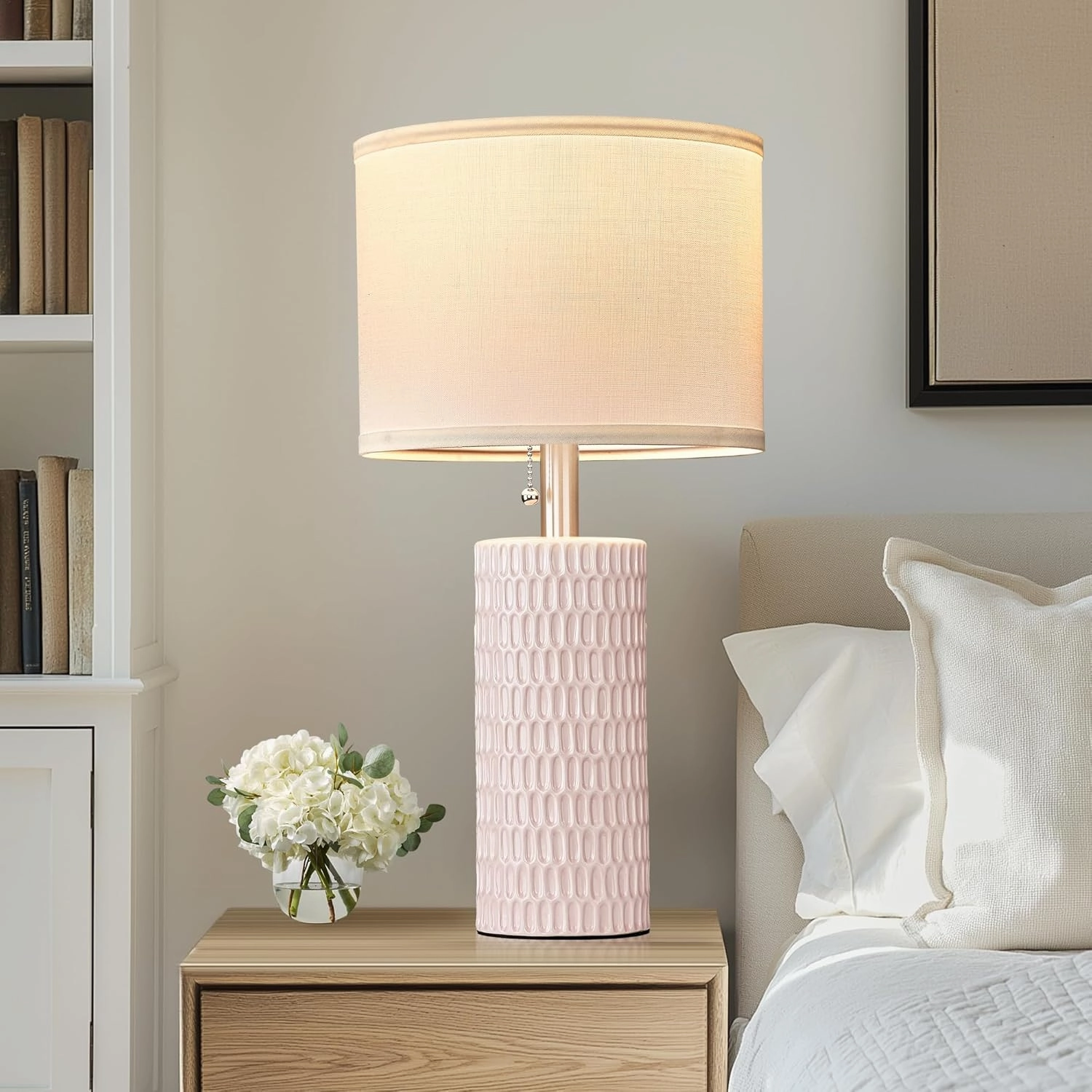 Table Lamps for Living Room Set of 2, Ceramic Table Lamps for Bedroom, 20" Modern Lamps for Night Stands, Pink