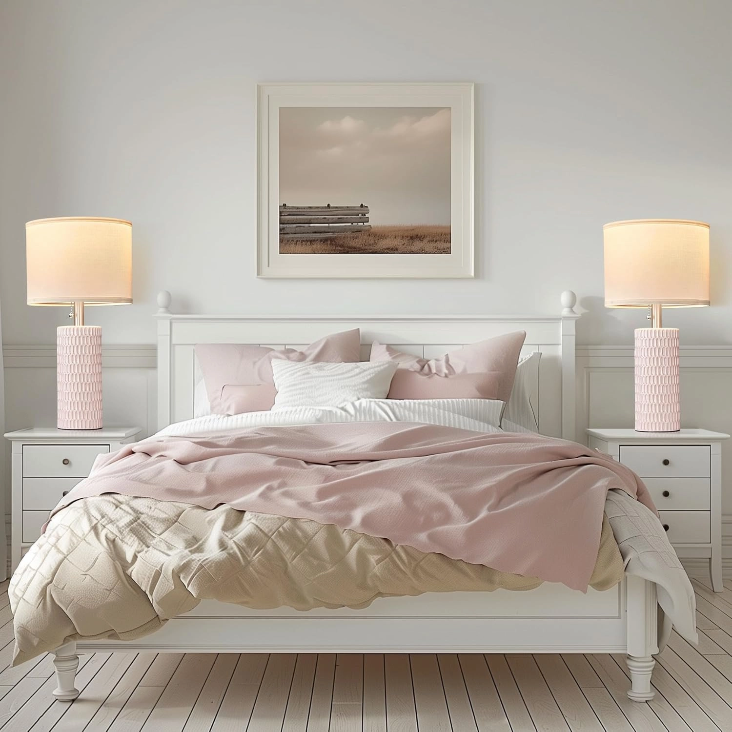 Table Lamps for Living Room Set of 2, Ceramic Table Lamps for Bedroom, 20" Modern Lamps for Night Stands, Pink