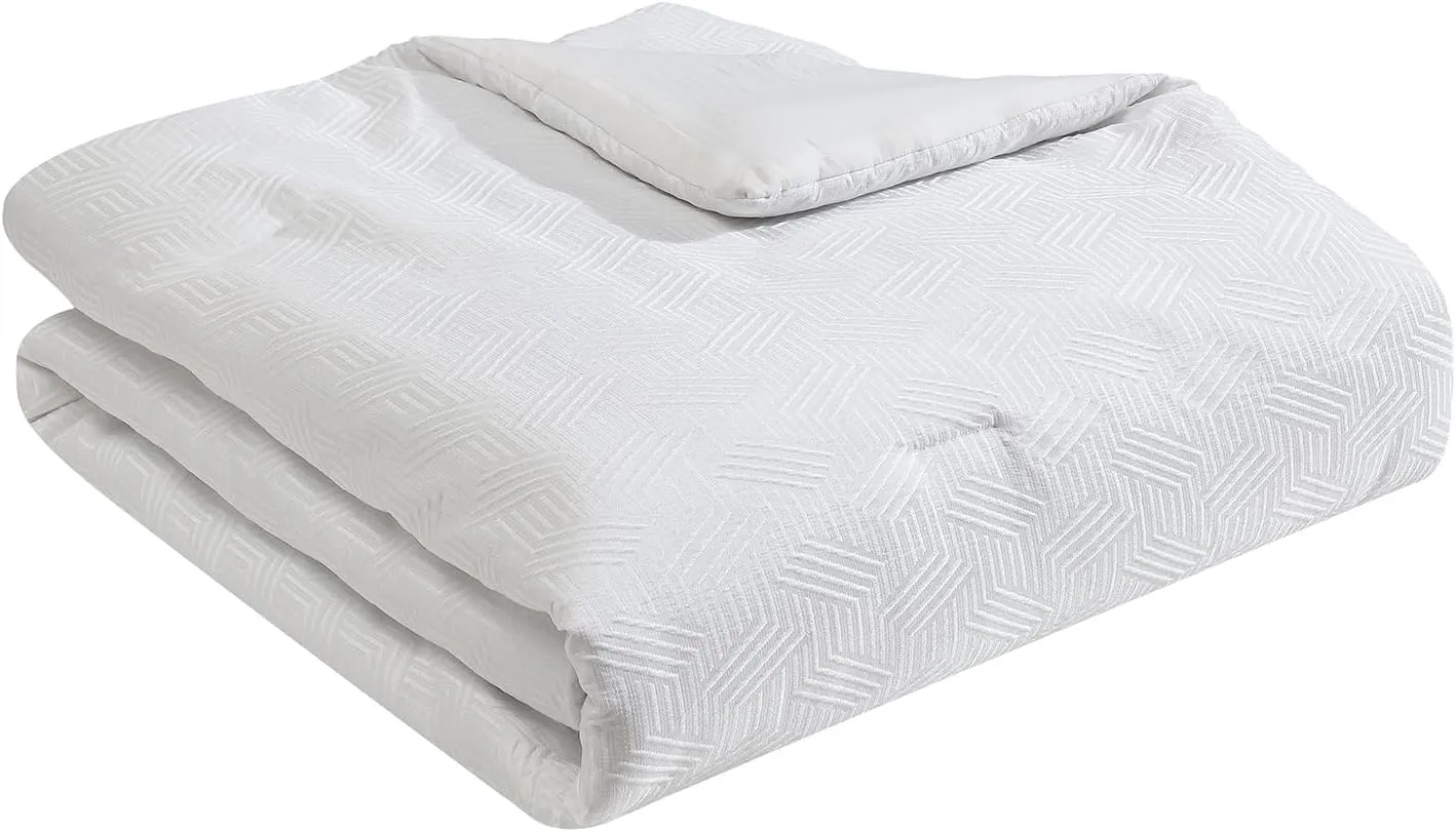 Tahari Home - King Size Comforter, 5-Piece Jacquard Bedding Set with Matching Shams & Decorative Pillows (Blanca Collection, White)