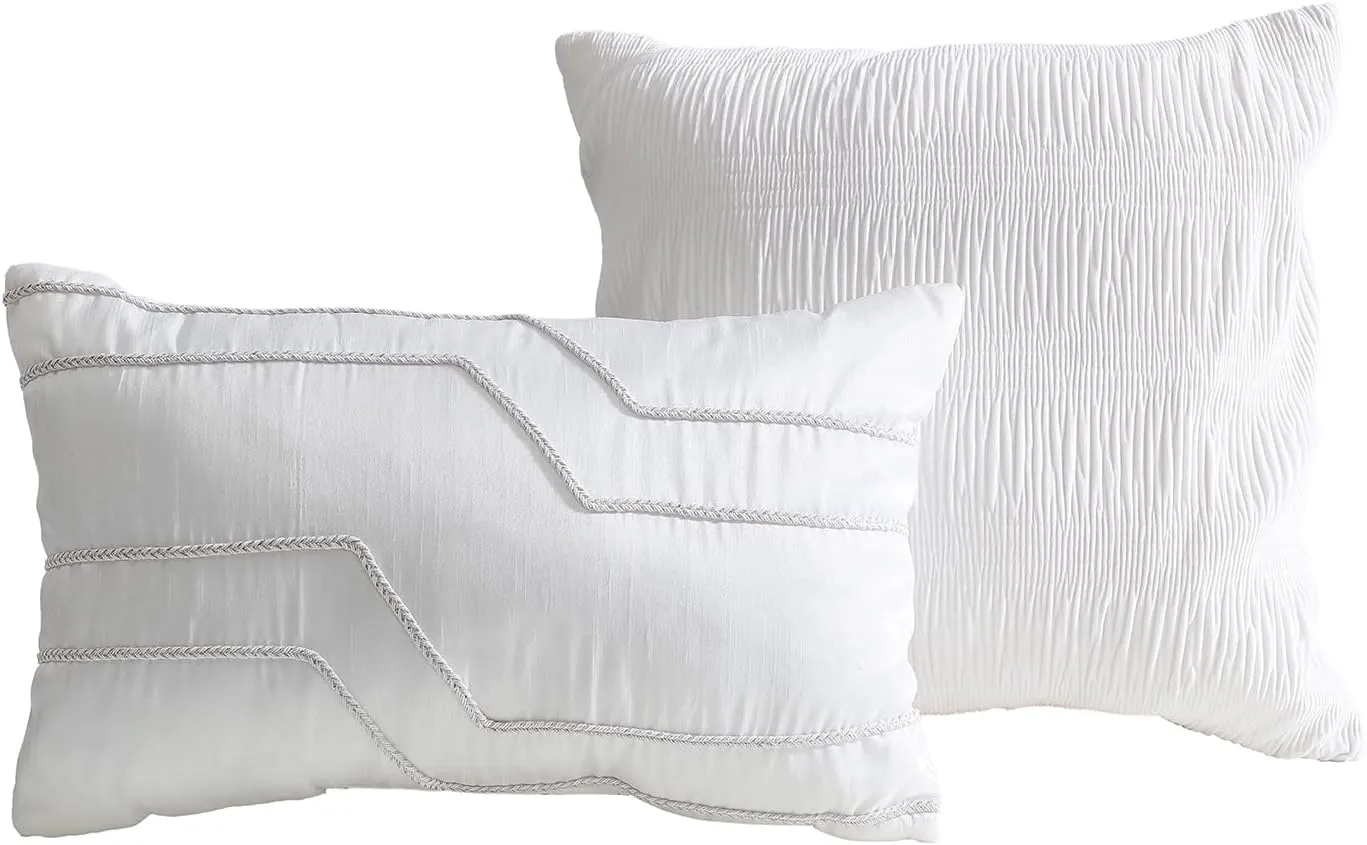 Tahari Home - King Size Comforter, 5-Piece Jacquard Bedding Set with Matching Shams & Decorative Pillows (Blanca Collection, White)