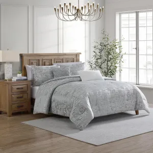 Tahari Home - King Size Comforter, 5-Piece Jacquard Bedding Set with Matching Shams & Decorative Pillows (Lauren Collection, Grey)