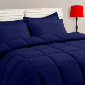 TAIMIT Navy Twin Size Comforter Set - 5 Pieces, Bed in a Bag Bedding Sets with All Season Soft Quilted Warm Fluffy Reversible Comforter,Flat Sheet,Fitted Sheet,1 Pillow Shams,1 Pillowcases