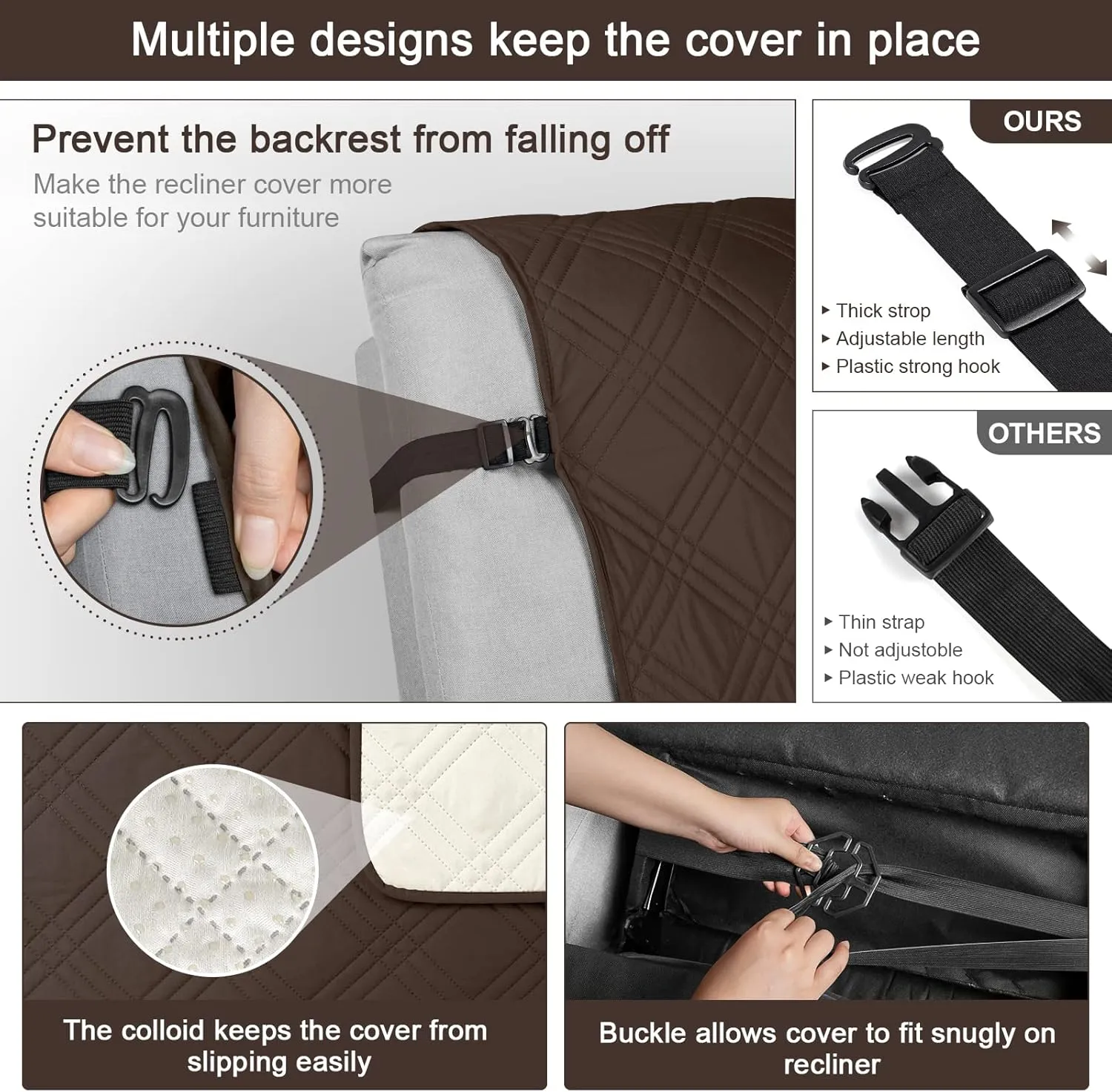 TAOCOCO Waterproof Recliner Chair Covers 30 Inch Wide, Oversized Recliner Covers for Recliner Chair with Pocket, Recliner Slipcovers with Straps Furniture Protector for Kids Pets (30'', Chocolate)