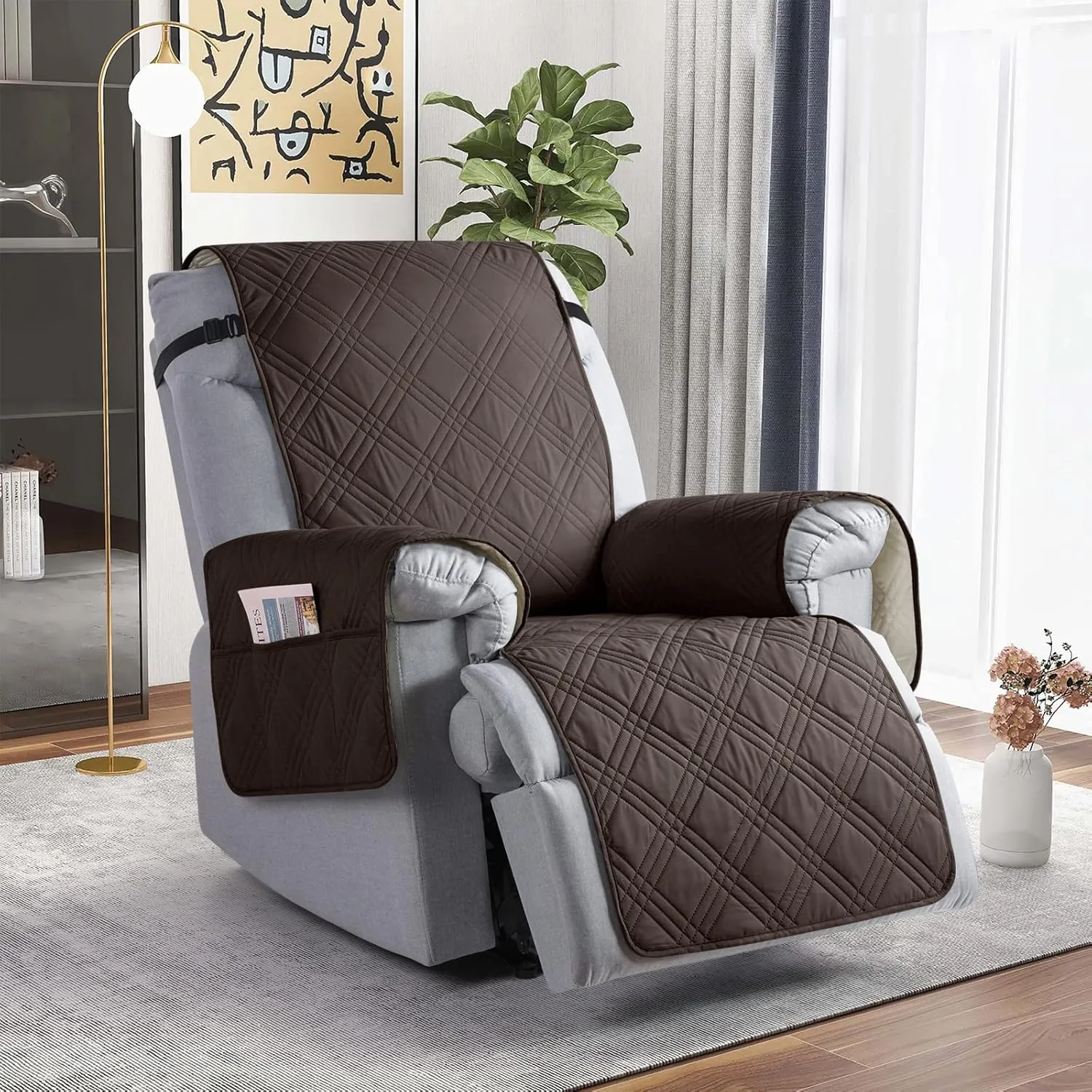 TAOCOCO Waterproof Recliner Chair Covers 30 Inch Wide, Oversized Recliner Covers for Recliner Chair with Pocket, Recliner Slipcovers with Straps Furniture Protector for Kids Pets (30'', Chocolate)
