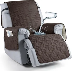 TAOCOCO Waterproof Recliner Chair Covers 30 Inch Wide, Oversized Recliner Covers for Recliner Chair with Pocket, Recliner Slipcovers with Straps Furniture Protector for Kids Pets (30'', Chocolate)