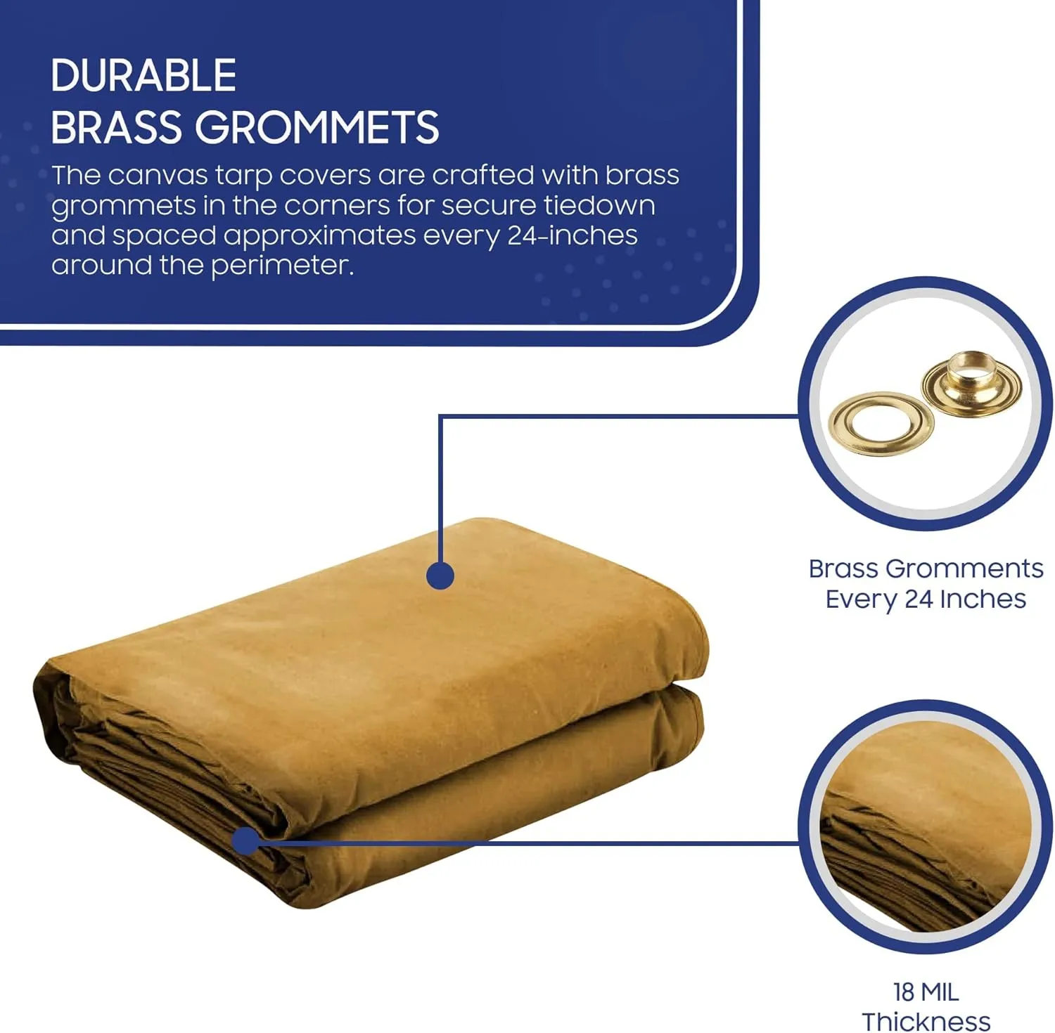 Tarps Now 20x20 ft Heavy Duty Canvas Tarp | 18 MIL Industrial Grade, Tear Resistant, Reinforced Edges, Nickel Plated Grommets | Ideal for Construction, Trucking, Manufacturing, Automotive – Tan Color