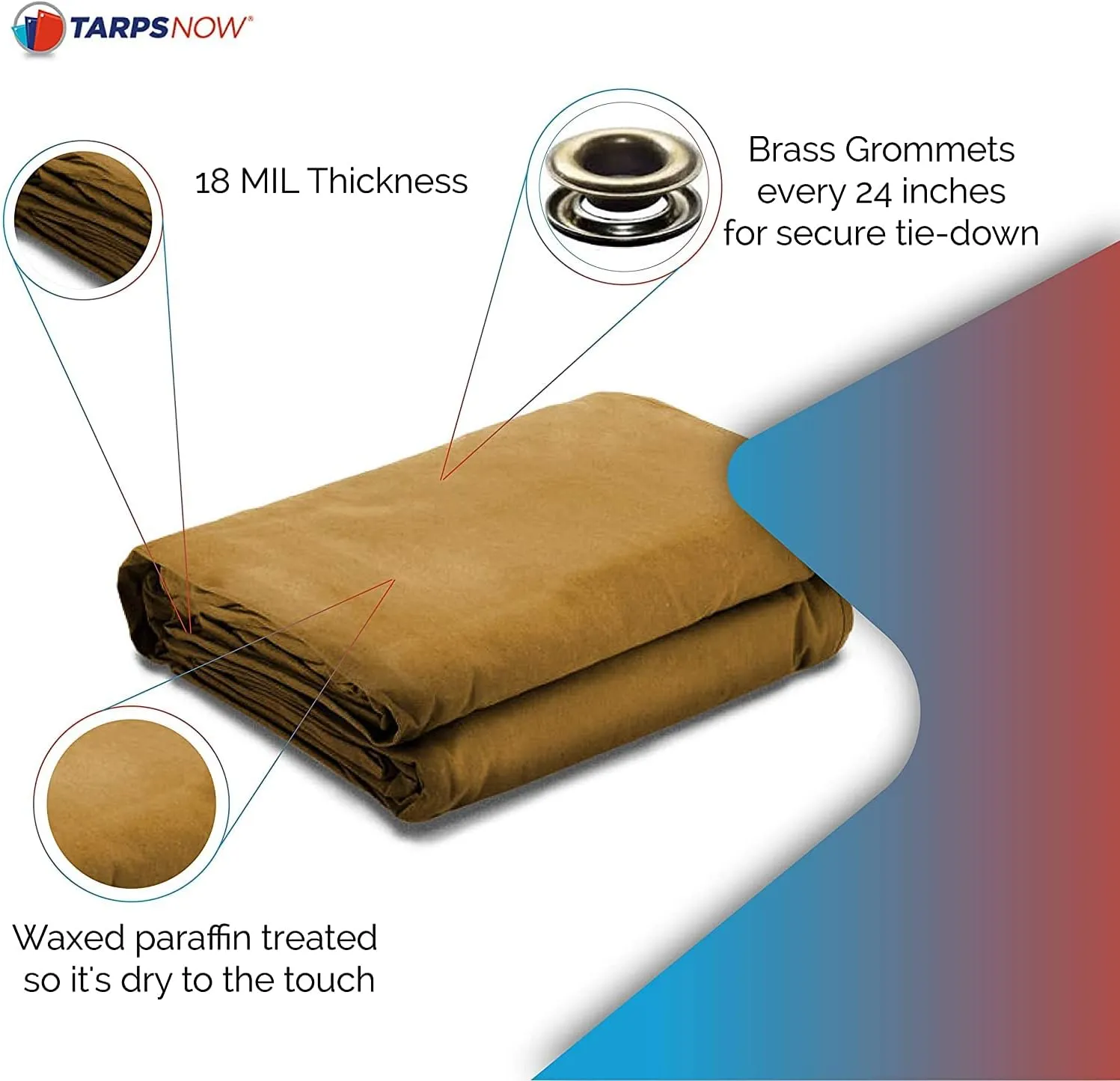 Tarps Now 20x20 ft Heavy Duty Canvas Tarp | 18 MIL Industrial Grade, Tear Resistant, Reinforced Edges, Nickel Plated Grommets | Ideal for Construction, Trucking, Manufacturing, Automotive – Tan Color