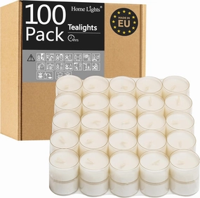 Tealight Candles, Giant 100,200,300 Bulk Packs, 4-4.5 Hrs White Unscented European Smokeless Clear Cup Tea Lights for Shabbat, Weddings, Christmas, Home Decorative- 100 Pack