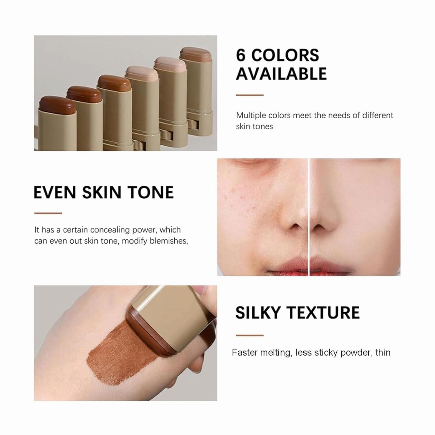 Tenddaily Foundation, Tenddaily Foundation Brush, Solid Tinted Moisturizing Serum Foundations, Full Coverage Concealer Balm, Portable Essence Stick(3#)