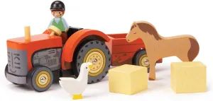 Tender Leaf Toys - Farmyard Tractor - Wooden Tractor Toy with Removeable Trailer, Animals and Accessories - Open-Ended Play Toy, Farm Pretend Play for Boys and Girls - Age 18m 