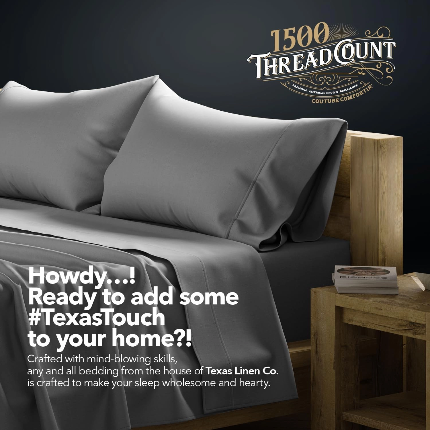 Texas Linen Co. 100% Egyptian Cotton King Size Sheets Set - Luxury 1500 Thread Count Egyptian Cotton Sheets King Size, 17" Deep Pocket, Soft, Cooling Sateen Weave Hotel Quality Bedding Set - Dark Grey