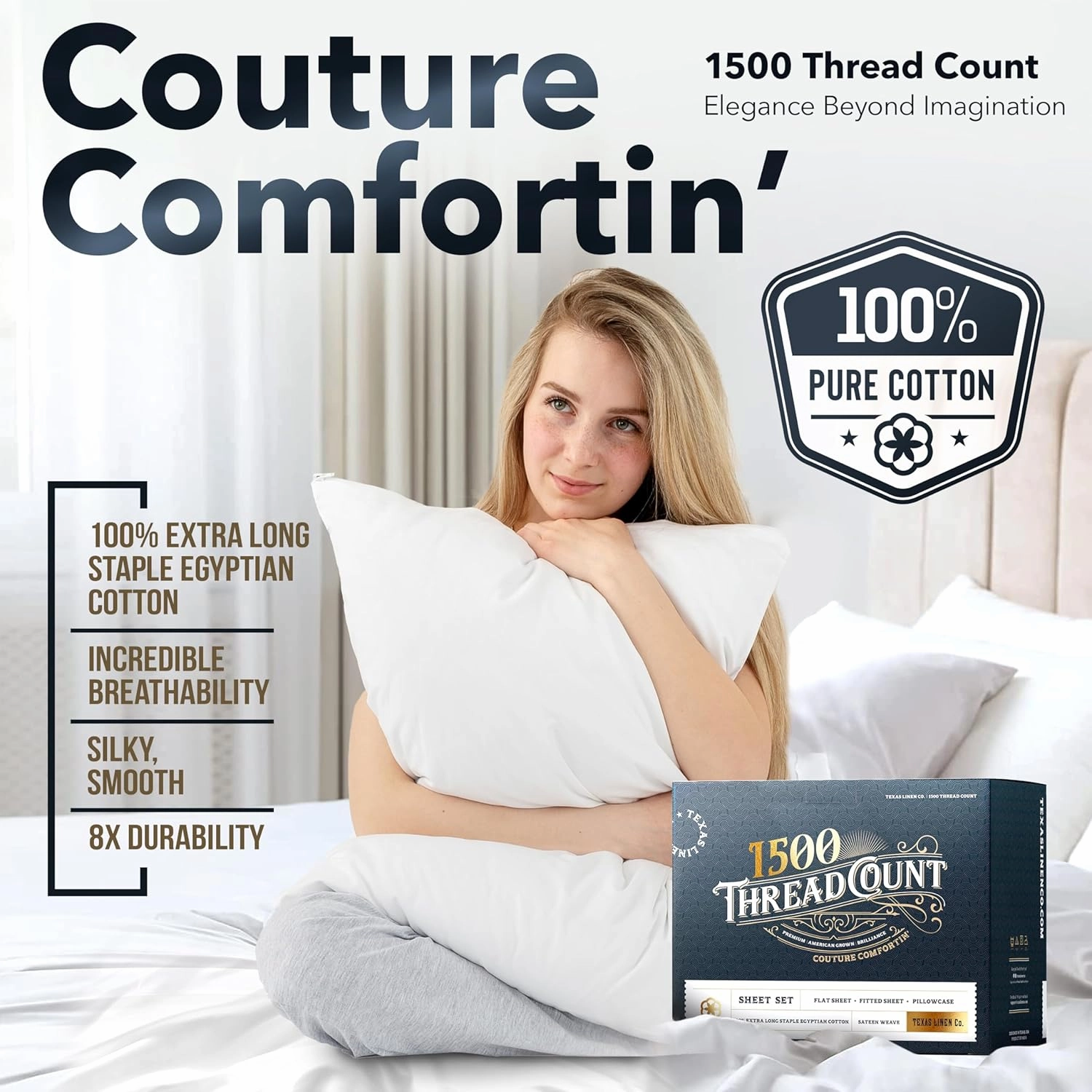 Texas Linen Co. 100% Egyptian Cotton King Size Sheets Set - Luxury 1500 Thread Count Egyptian Cotton Sheets King Size, 17" Deep Pocket, Soft, Cooling Sateen Weave Hotel Quality Bedding Set - Dark Grey