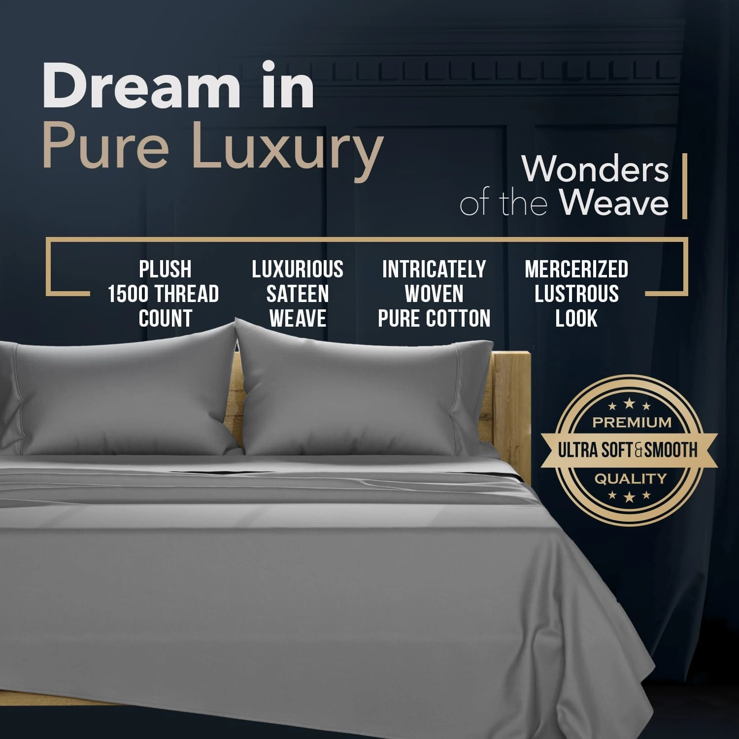 Texas Linen Co. 100% Egyptian Cotton King Size Sheets Set - Luxury 1500 Thread Count Egyptian Cotton Sheets King Size, 17" Deep Pocket, Soft, Cooling Sateen Weave Hotel Quality Bedding Set - Dark Grey