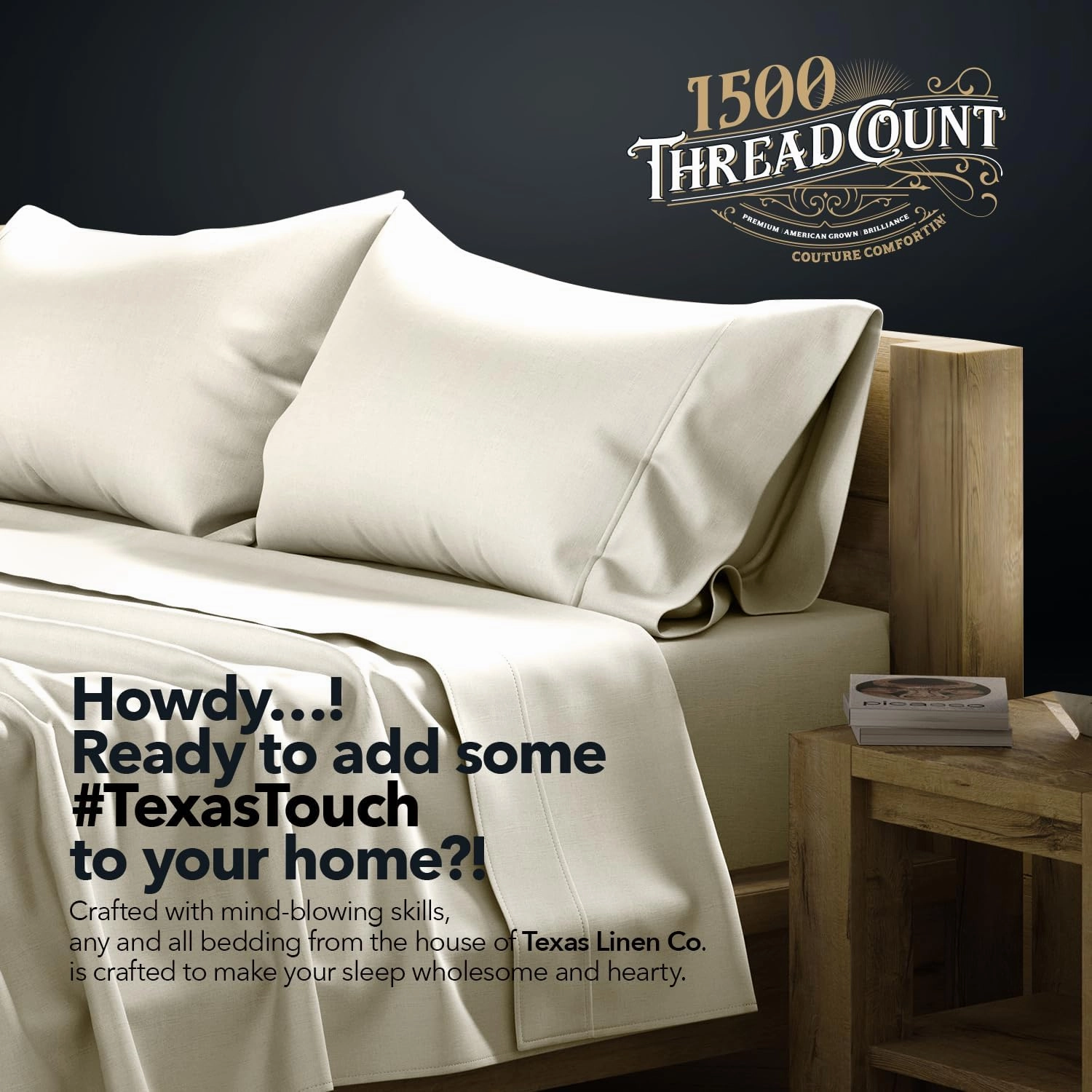 TEXAS LINEN CO. 100% Egyptian Cotton King Size Sheets Set - Luxury 1500 Thread Count Egyptian Cotton Sheets King Size, 17" Deep Pocket, Soft, Cooling Sateen Weave Hotel Quality Bedding Set - Ivory