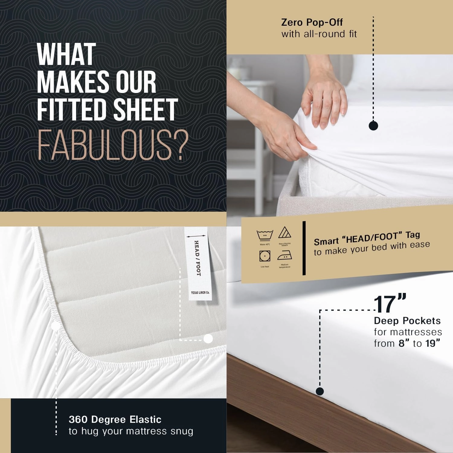 TEXAS LINEN CO. 100% Egyptian Cotton King Size Sheets Set - Luxury 1500 Thread Count Egyptian Cotton Sheets King Size, 17" Deep Pocket, Soft, Cooling Sateen Weave Hotel Quality Bedding Set - Ivory